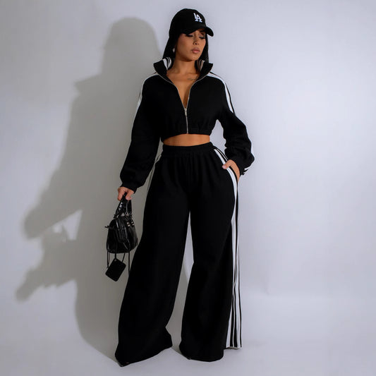 Ensemble sweat à capuche zippé à rayures et pantalon