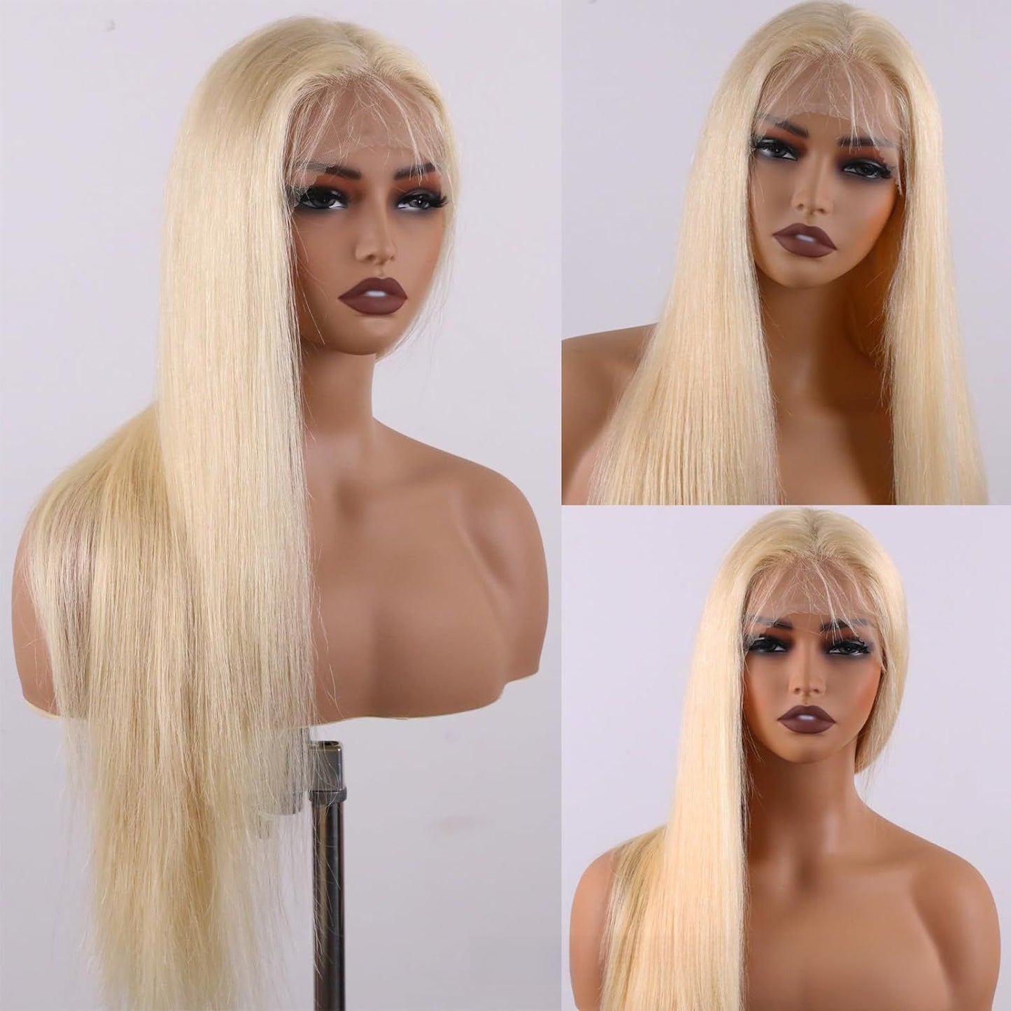 Perruque en cheveux humains or blanc avec longueur réglable
