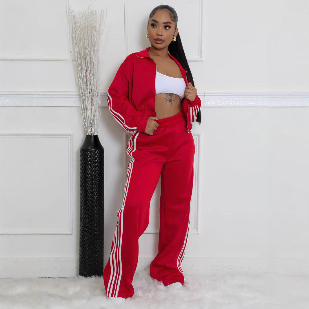 Ensemble sweat à capuche zippé à rayures et pantalon
