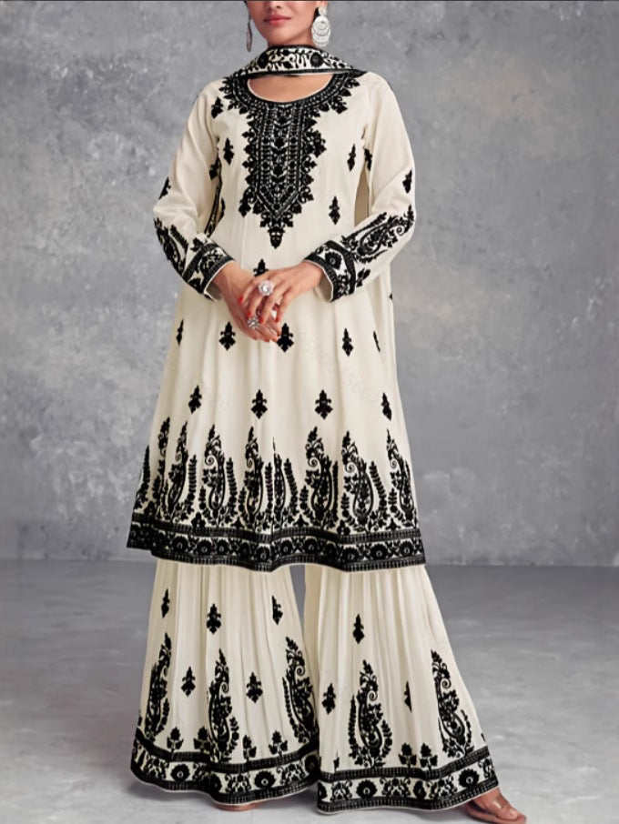 Ensemble haut et pantalon imprimé de style ethnique