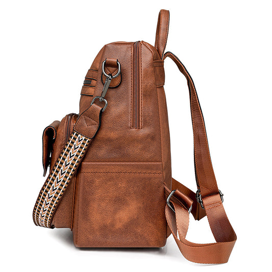 Sac à dos vintage pour femme en PU avec pompon bicolore