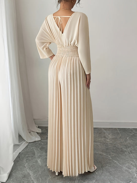 Combinaison élégante plissée à taille haute avec col en V