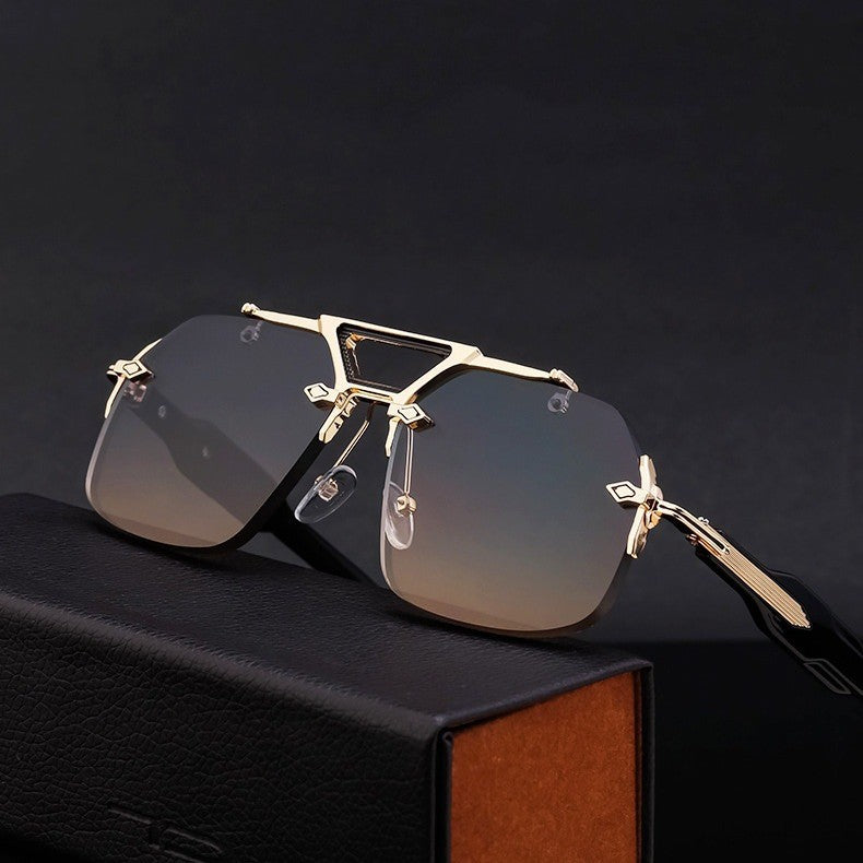 Lunettes de soleil à double faisceau métallique, grande monture, protection UV