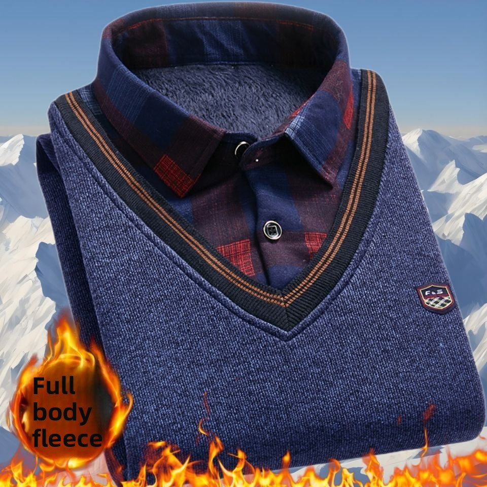Pull polaire d'hiver en maille - faux deux pièces