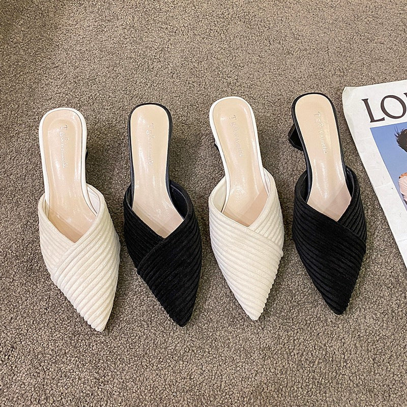 Chaussures :Sandales tricotees a bout pointu pour femmes avec talon epais