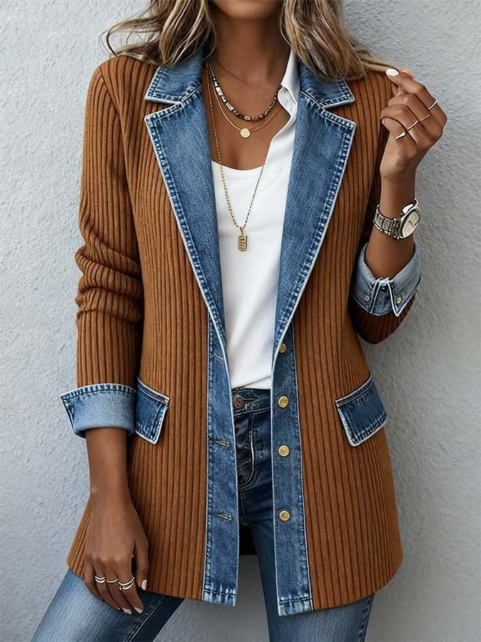Veste patchwork élégante à manches longues pour femmes