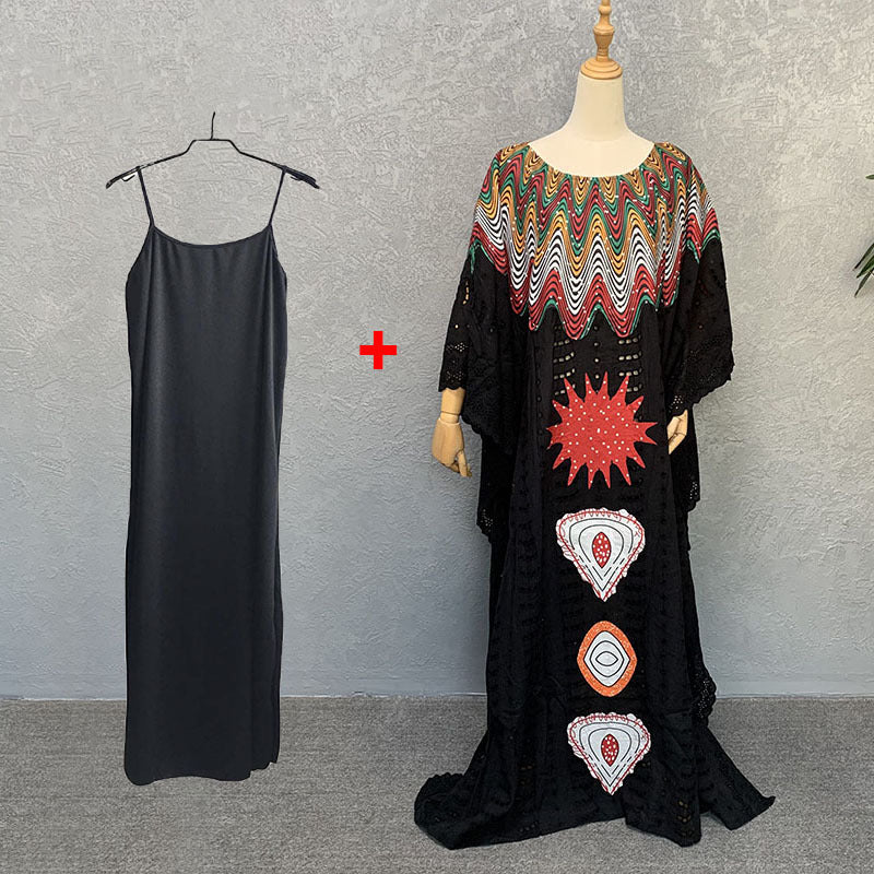 Habit :Robe en coton brodée ajourée pour femme