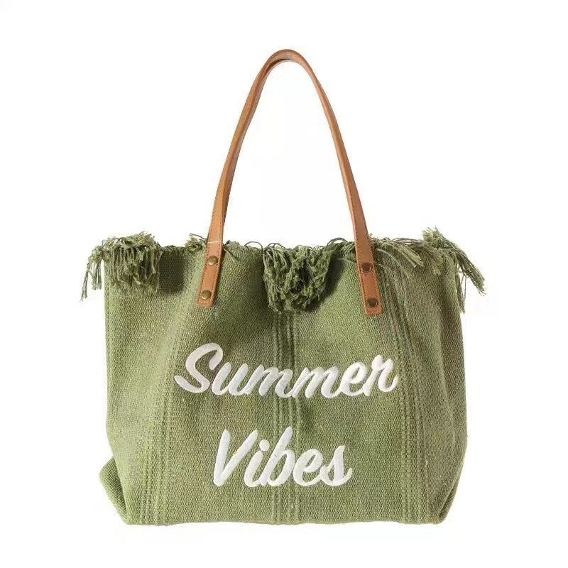 Sac cabas en toile brodée - Grand sac bandoulière pour femme