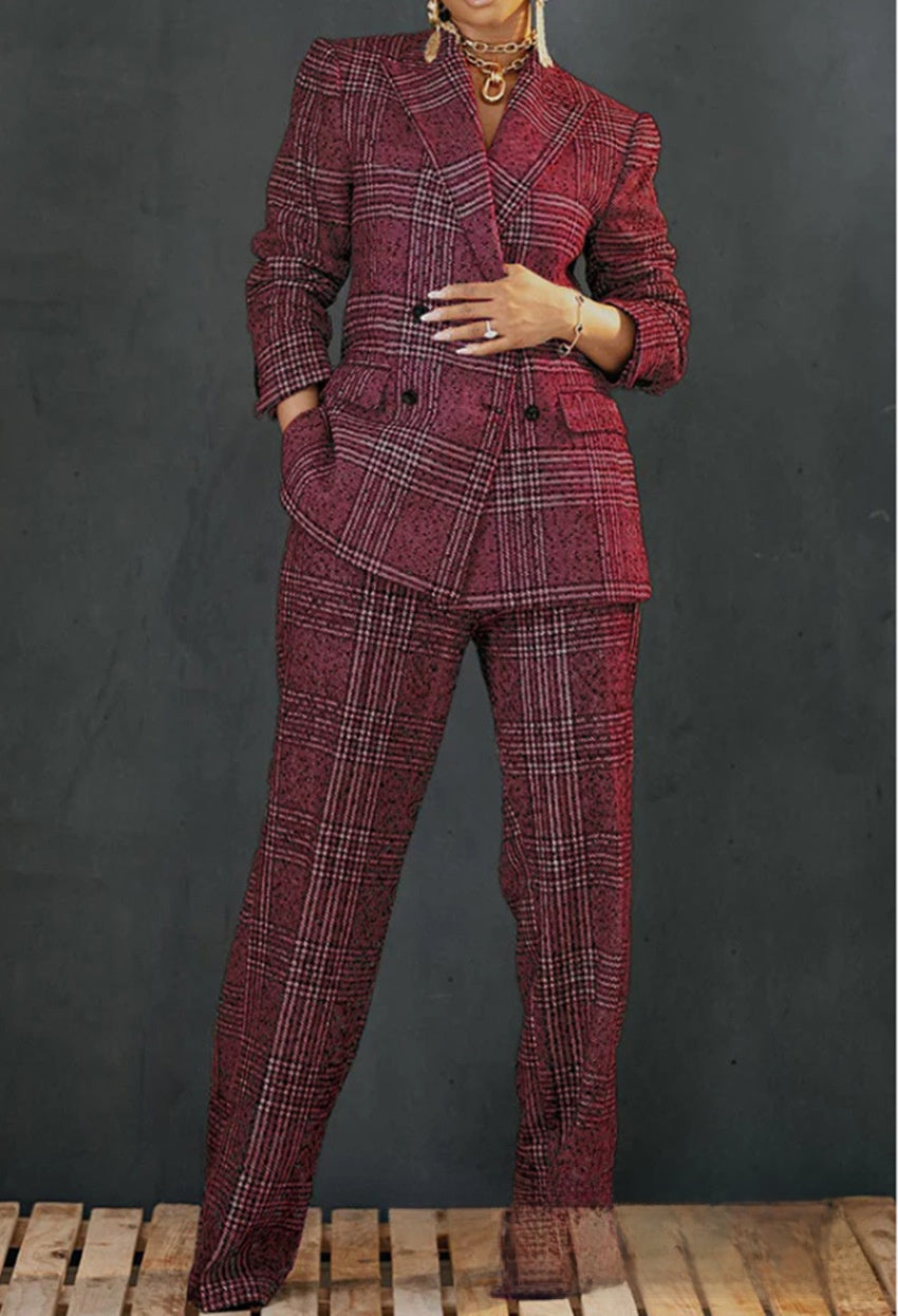 Veste et pantalon femme à carreaux