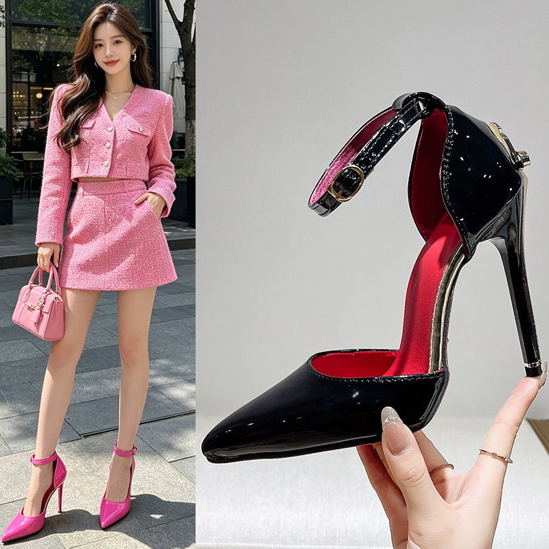 Escarpins à talons aiguilles pour femme, bout pointu et semelle rouge