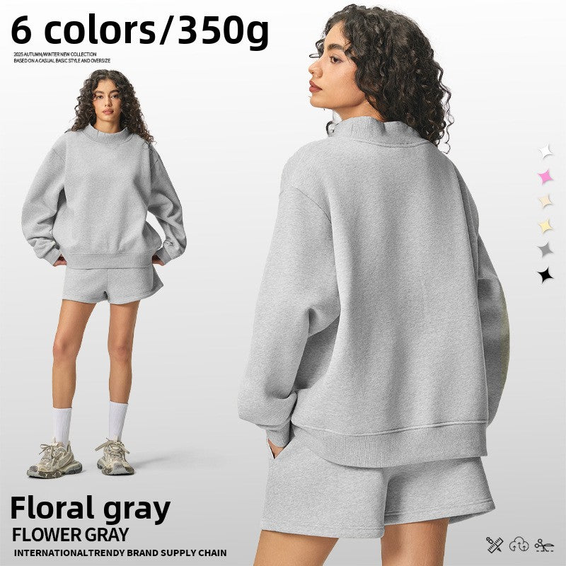 Sweat-shirt pour femmes en velours épais à col montant demi