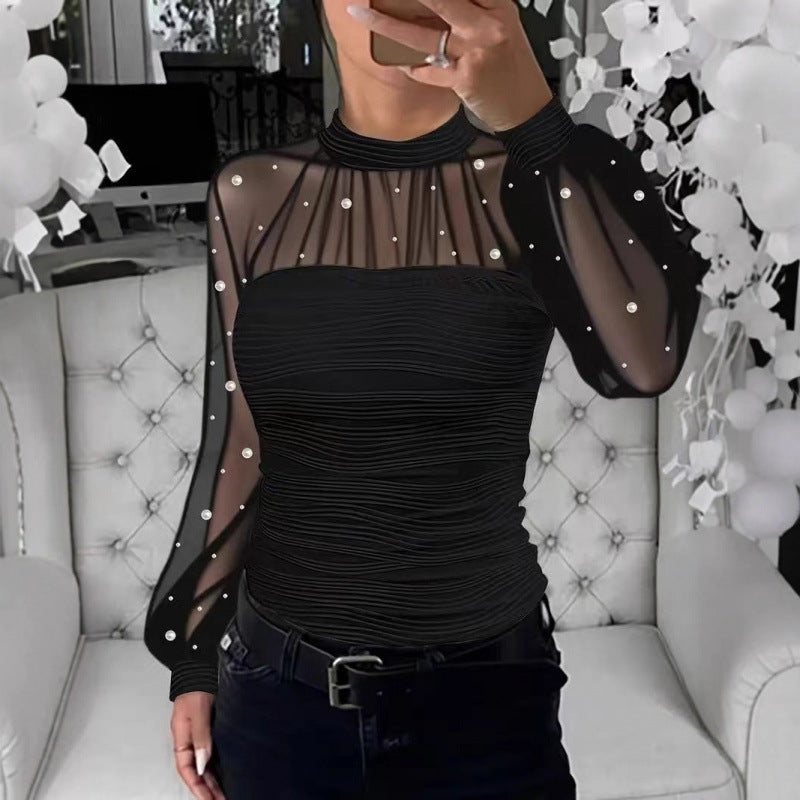 Chemise à manches longues avec empiècement en perles