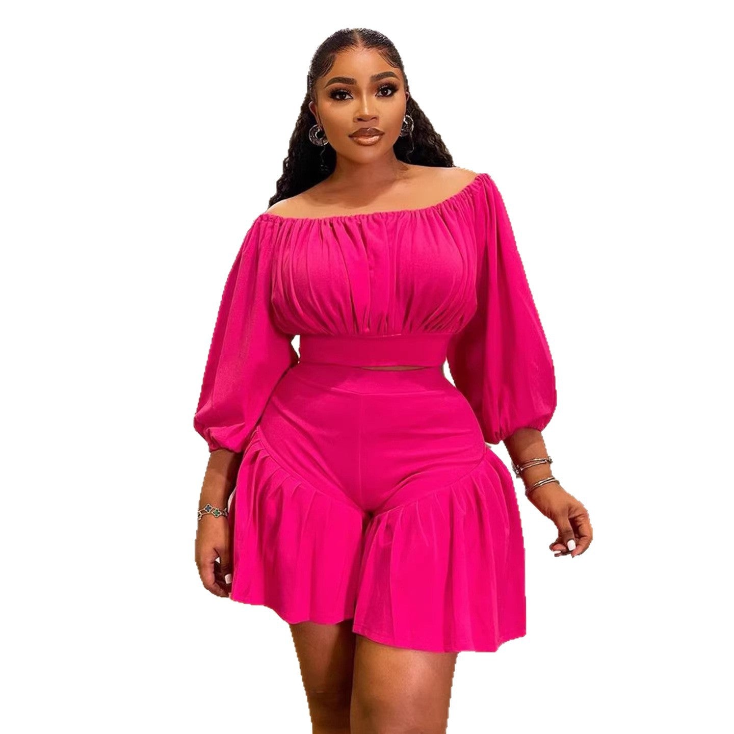 Ensemble pour femmes grande taille à épaules dénudées plissé