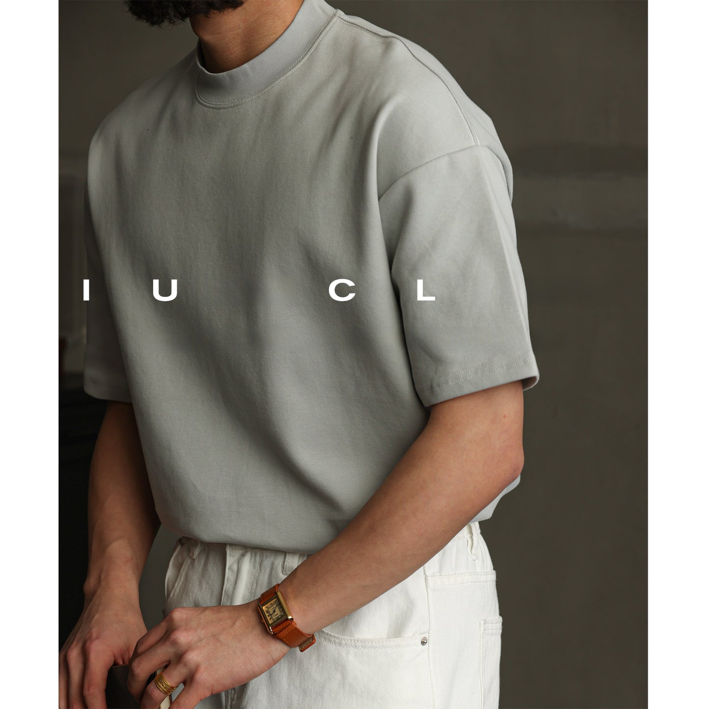 T-shirt en mélange de coton lourd avec col mi-haut