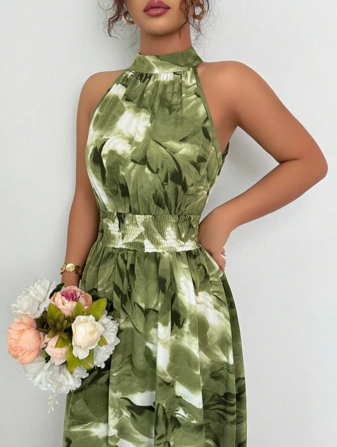 Robe trapèze à col montant et imprimé floral