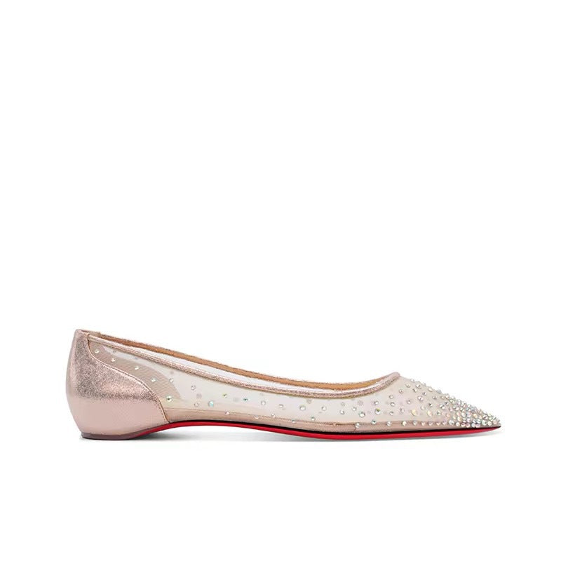 Chaussures :Ballerines pointues en résille et strass