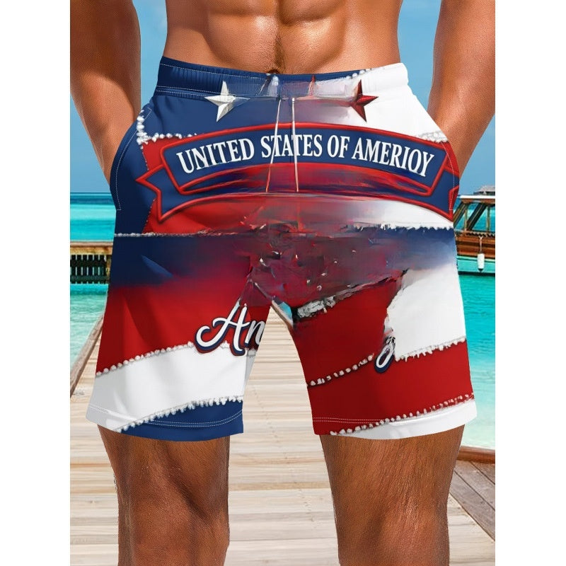 Short de plage décontracté pour homme avec imprimé 3D pour la fête de l'indépendance