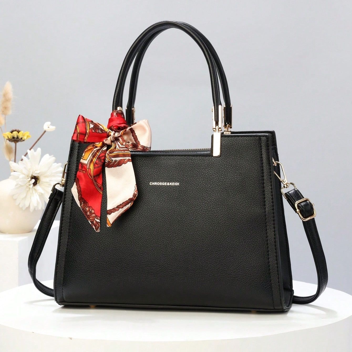 Sac à main Fuguiming en cuir PU magenta avec nœud papillon