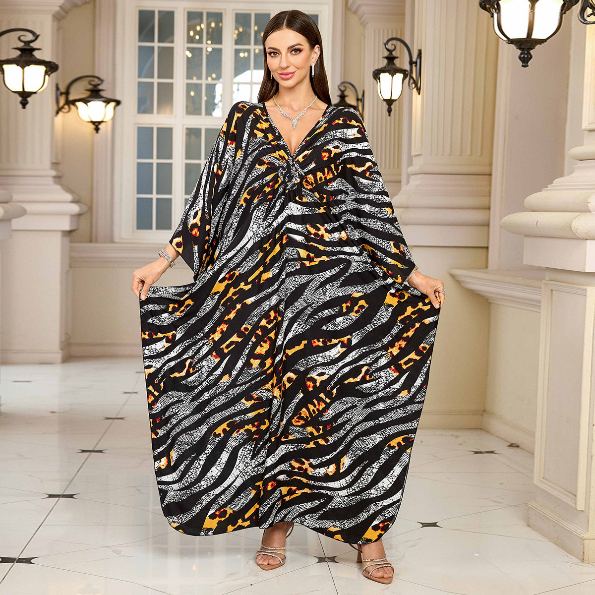 Robe longue de plage imprimée en coton pour femme, robe longue ample, paréo, vêtement de protection solaire