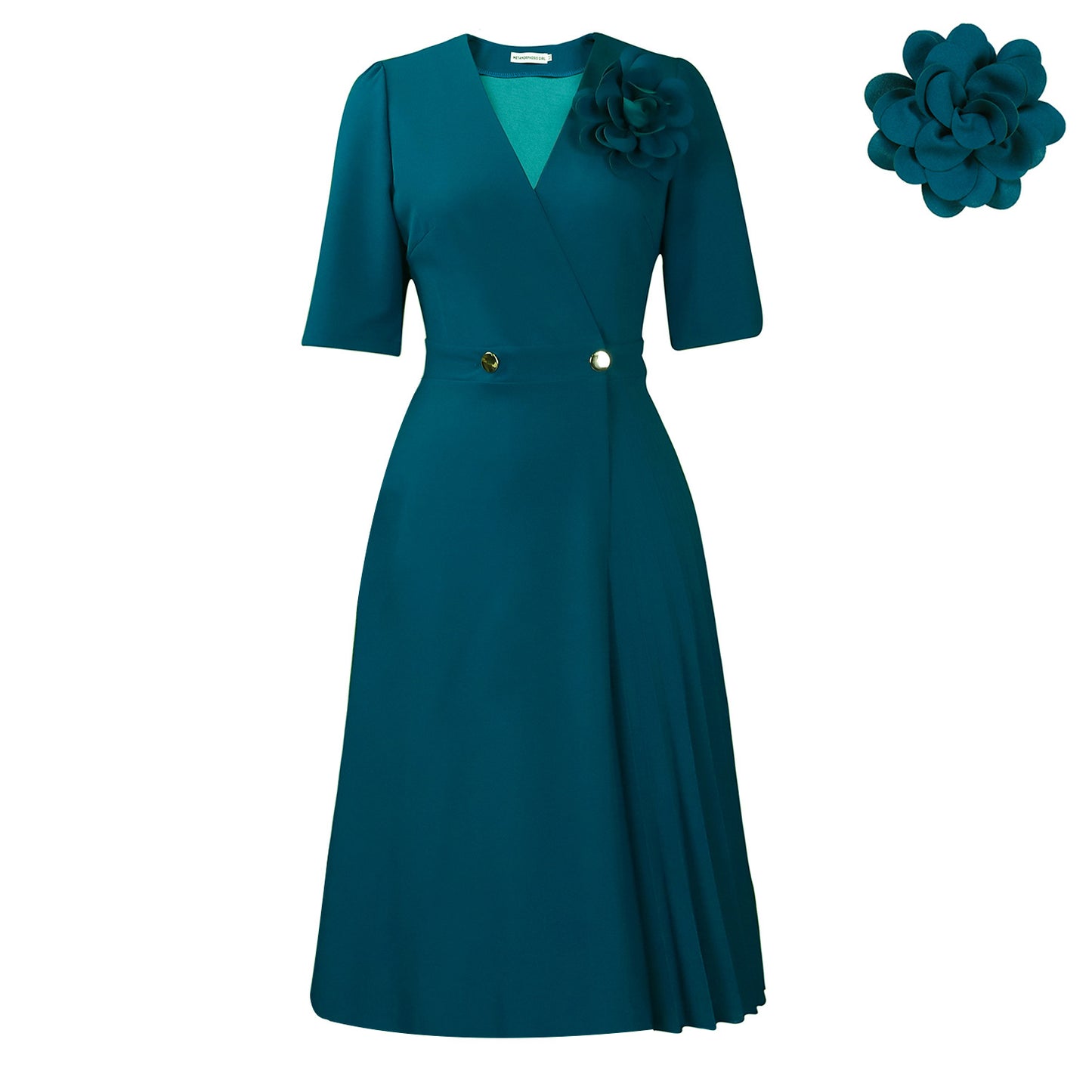 Habit :Robe d'été plissée à col en V pour femme