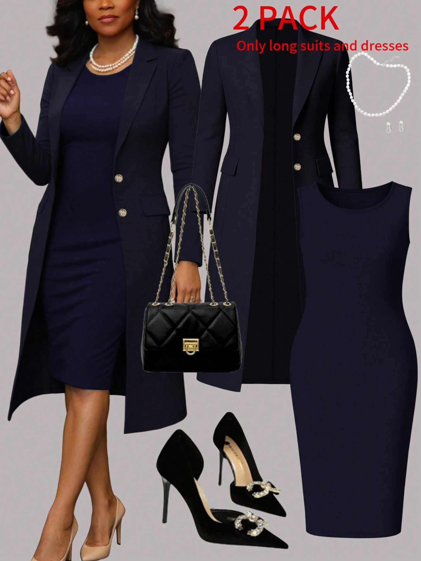 Ensemble pour femmes : costume à manches longues et robe sans manches
