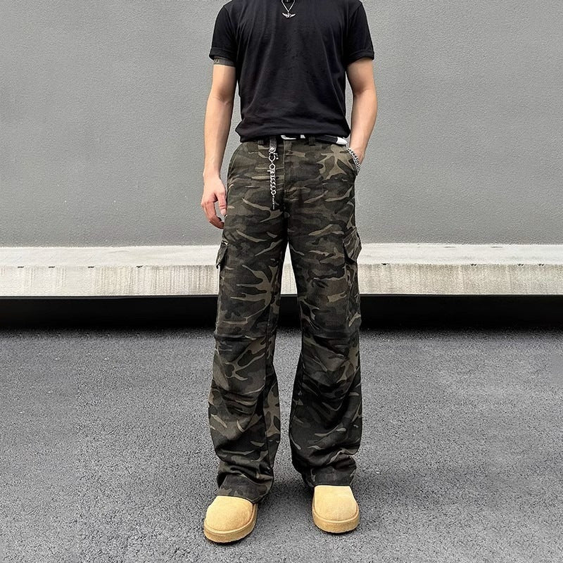 Jean cargo camouflage délavé épais