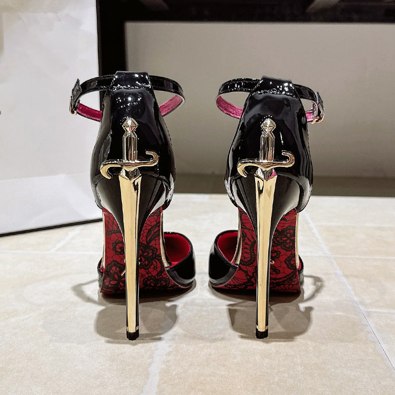 Escarpins à talons aiguilles pour femme, bout pointu et semelle rouge