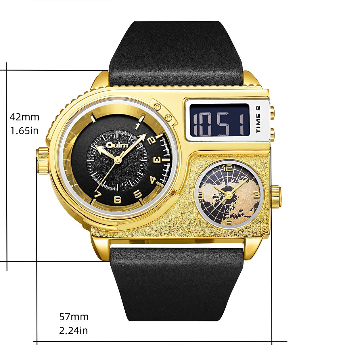 Montre quartz pour hommes à double affichage trois mouvements avec fonction lumineuse