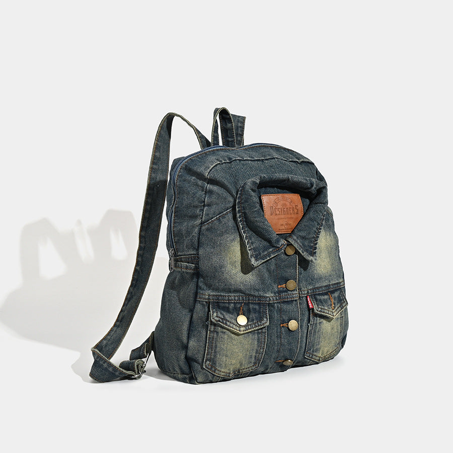 Sac à dos en denim lavé grande capacité