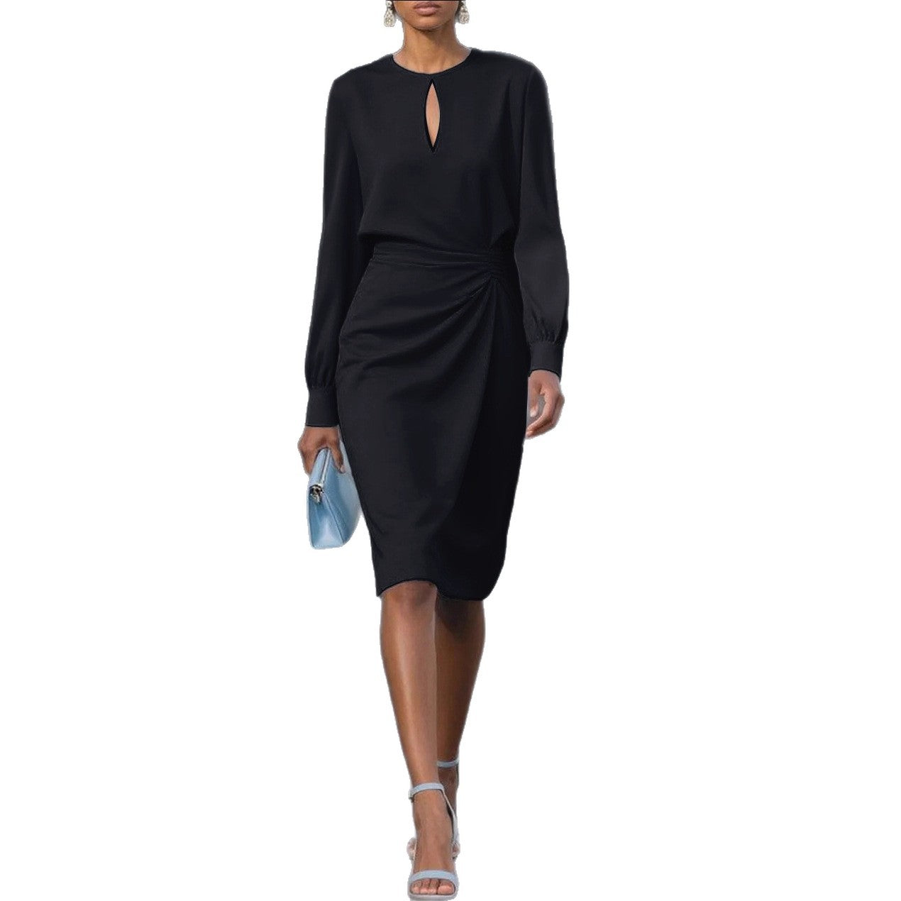 Robe élégante à couleur unie plissée et ajourée