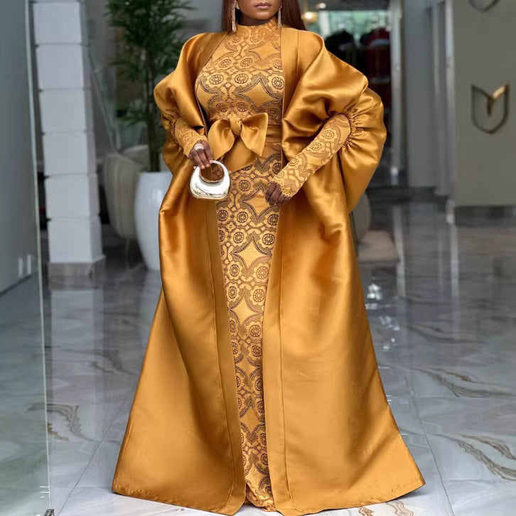Habit :Robe extérieure en satin à manches bouffantes