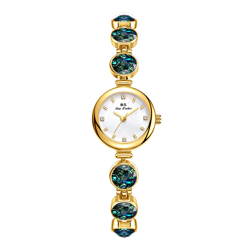 Montre pour femme en quartz avec perles de malachite élégante