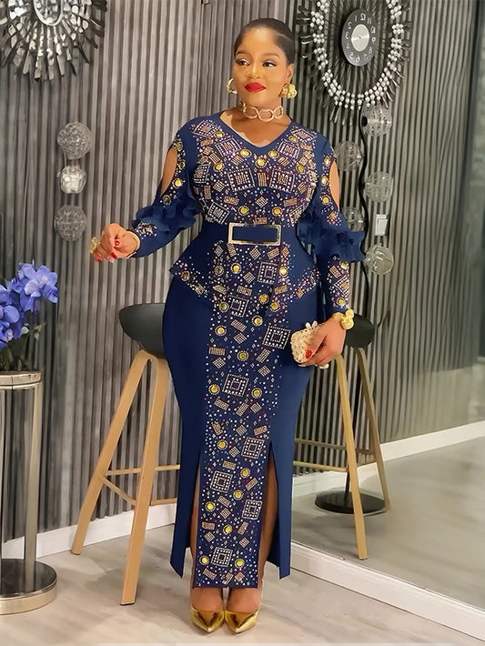 Habit :Robe de soirée élégante ornée de strass et de perles