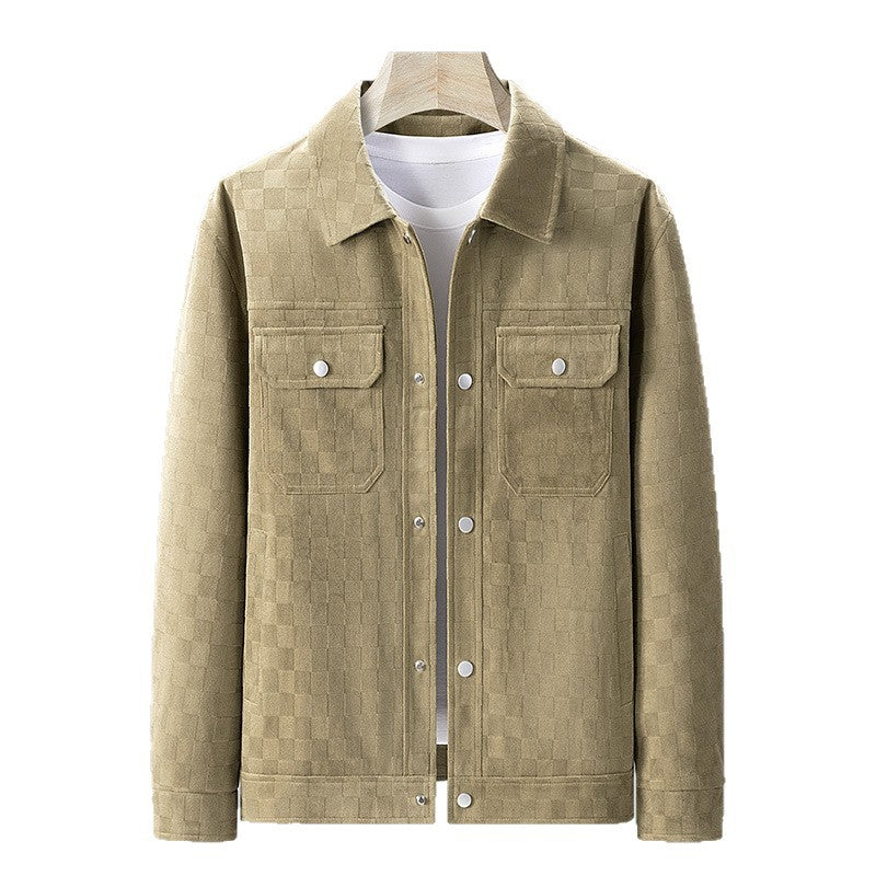 Veste pour hommes en suède à carreaux façon damier
