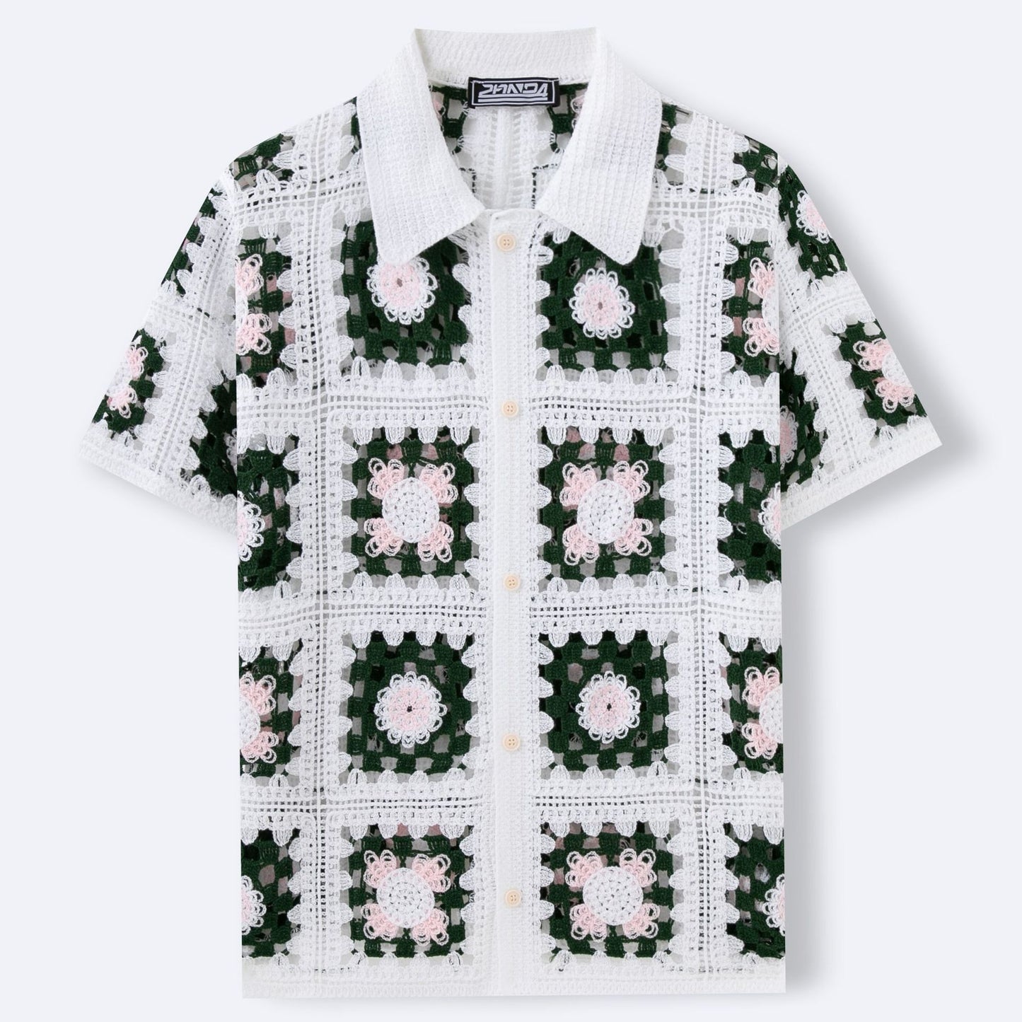 Polo homme en maille ajourée au crochet