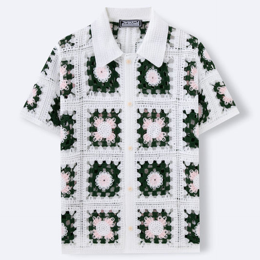 Polo homme en maille ajourée au crochet