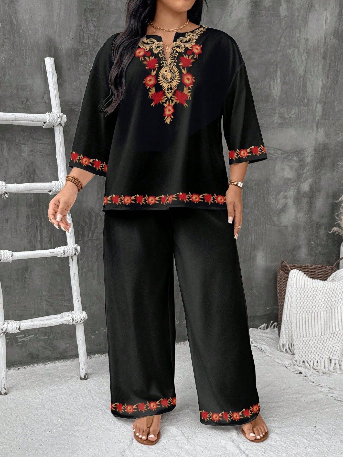 Ensemble chemise et pantalon à imprimé floral