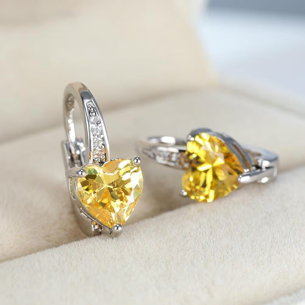 Boucles d'oreilles pour femme en cuivre ornées de zircons en forme de cœur