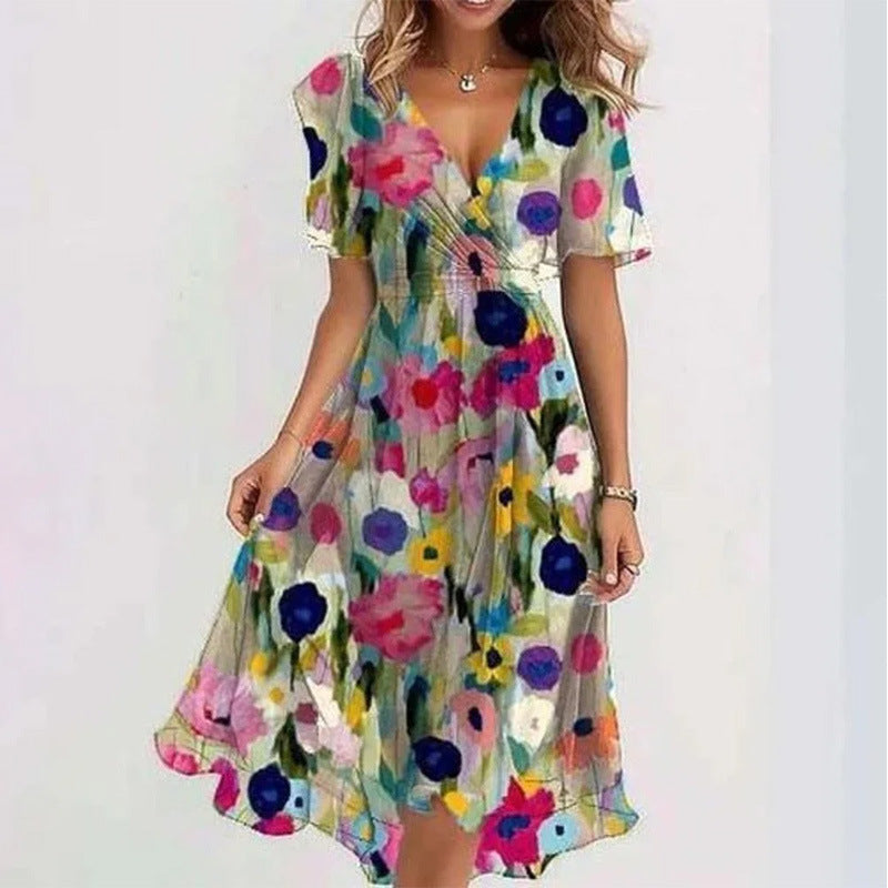 Robe trapèze à imprimé floral et col en V