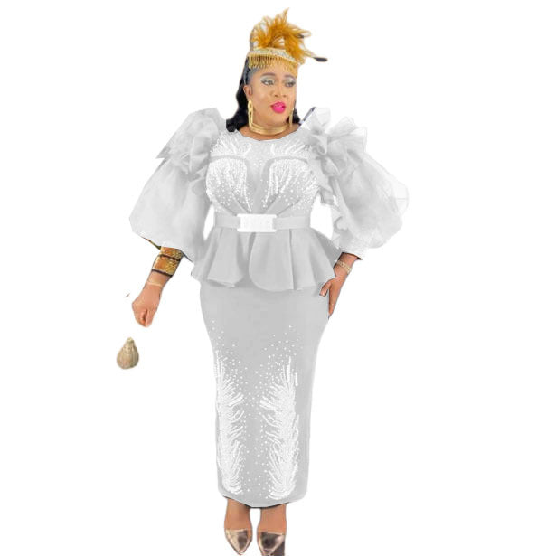 Robe amincissante de style africain à manches bouffantes