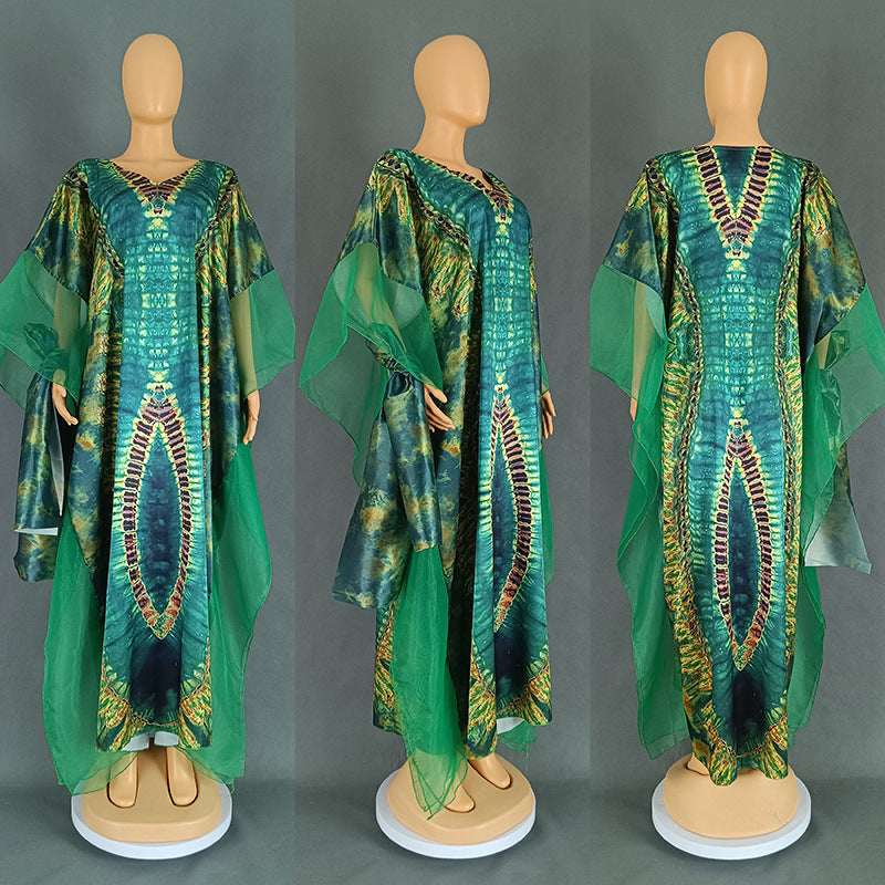 Habit :Robe longue en maille à imprimé ethnique africain avec foulard