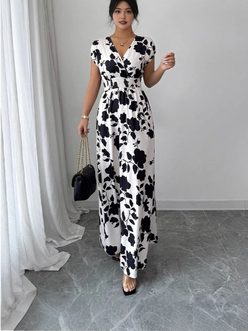 Robe trapèze à imprimé floral et col en V lacé