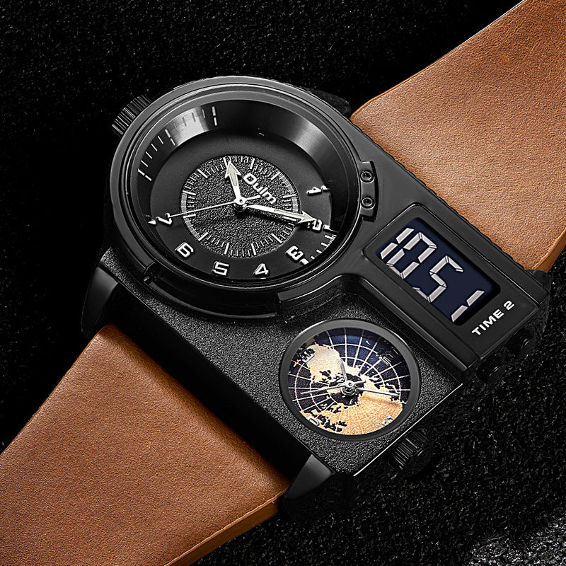 Montre quartz pour hommes à double affichage trois mouvements avec fonction lumineuse