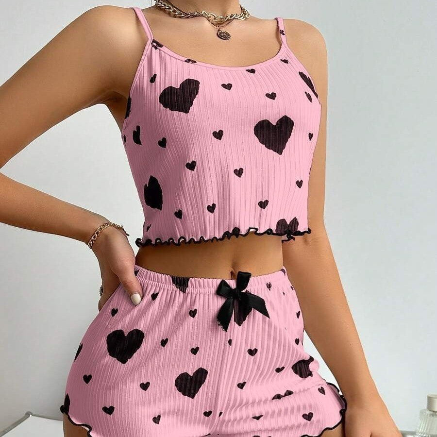 Ensemble de nuit short et camisole côtelés