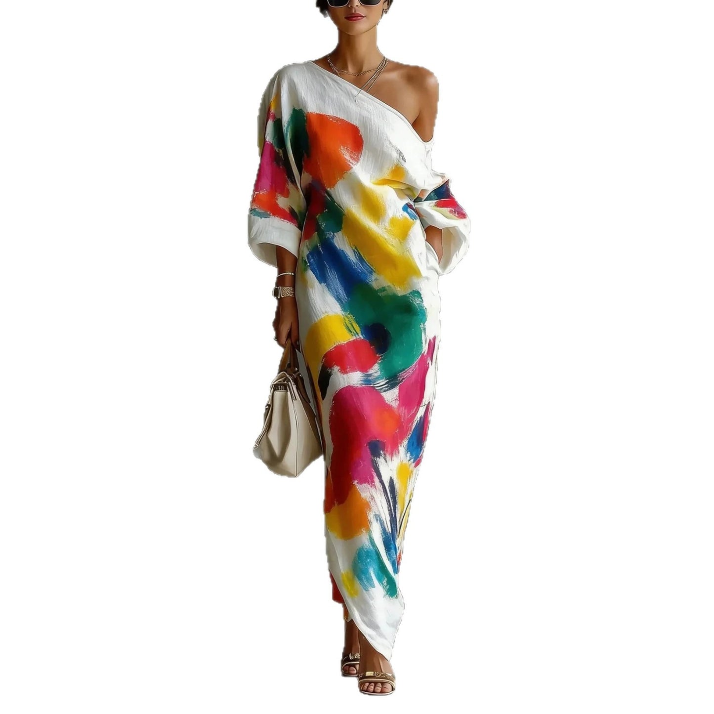 Ensemble robe et pantalon imprimés style français