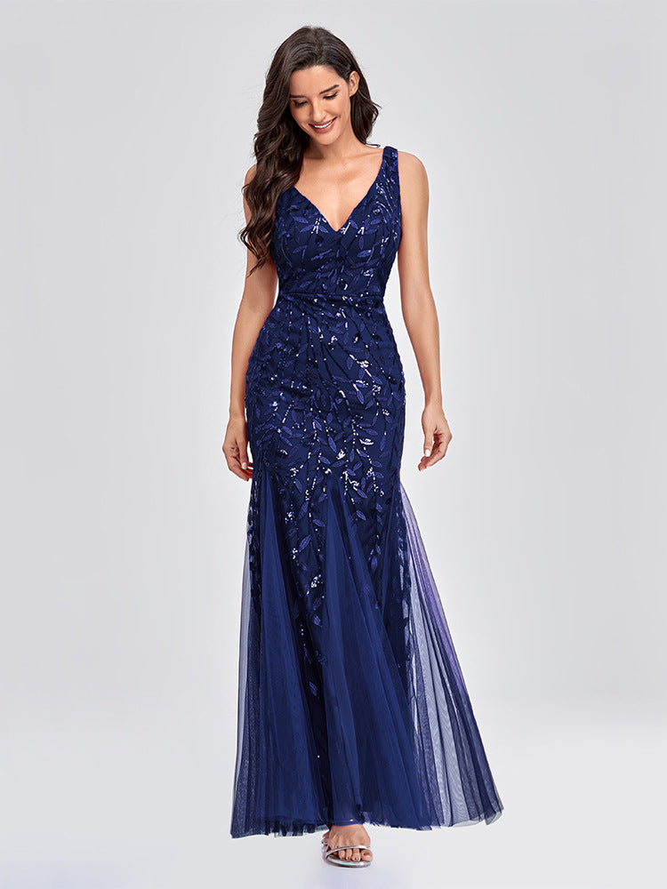 Robe de soirée sirène à sequins brodés