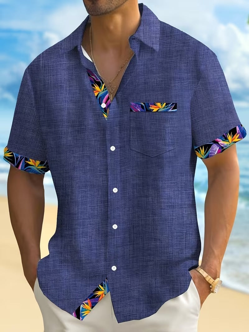 Chemise d'été imprimée européenne et américaine à manches courtes pour homme, coupe ample, grande taille, col à revers.