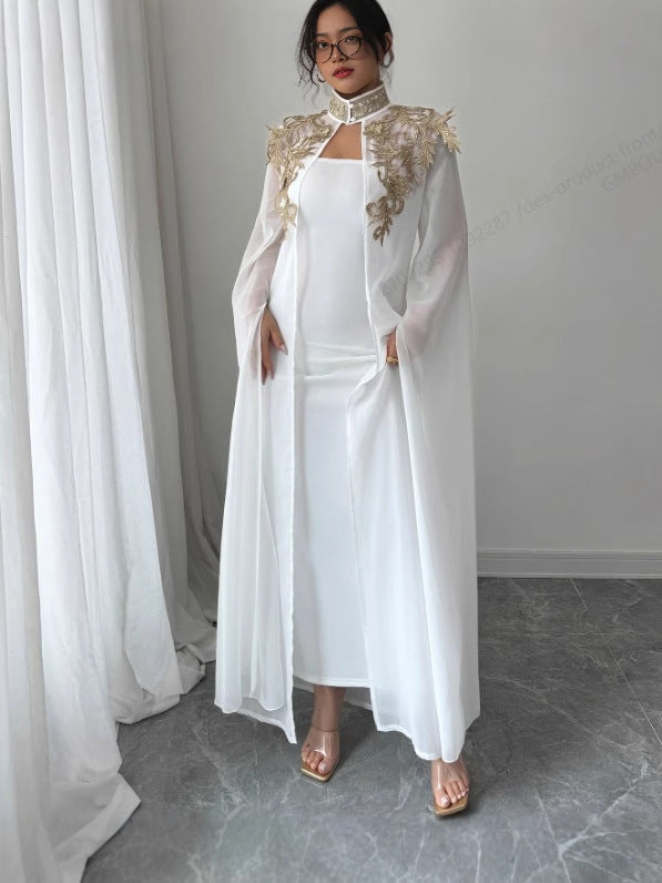 Robe de soirée blanche élégante à manches longues