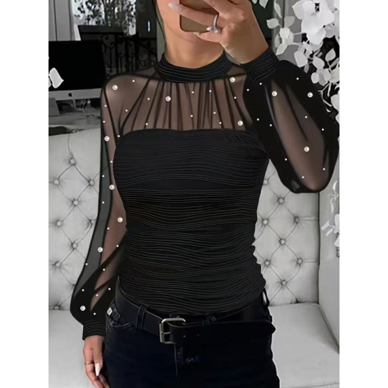 Chemise à manches longues avec empiècement en perles