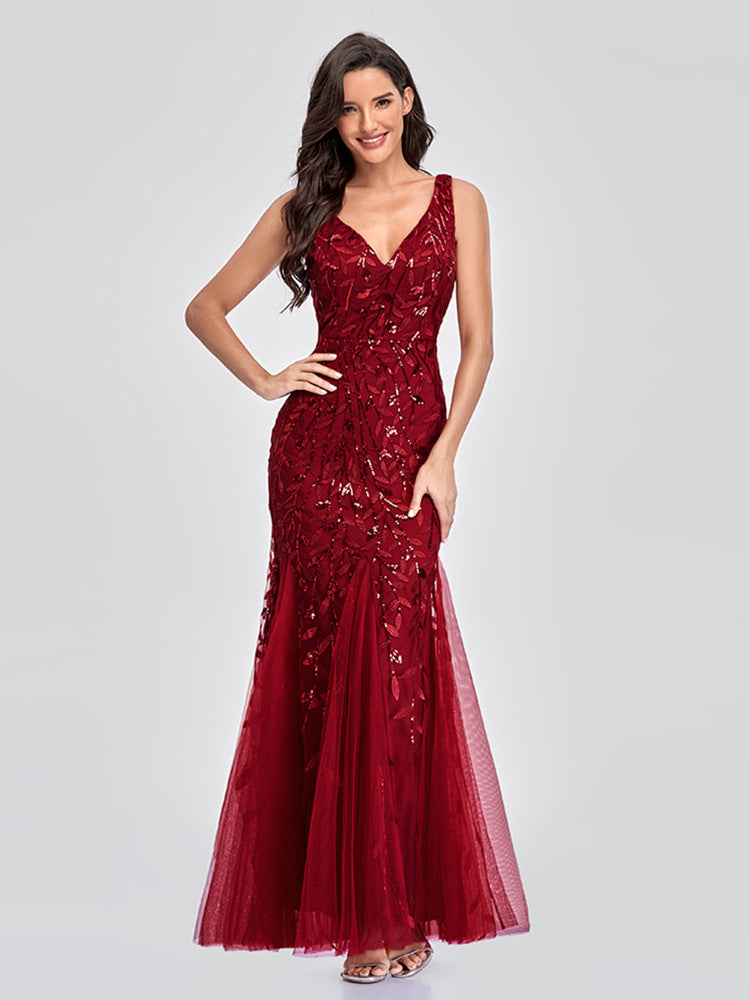 Robe de soirée sirène à sequins brodés